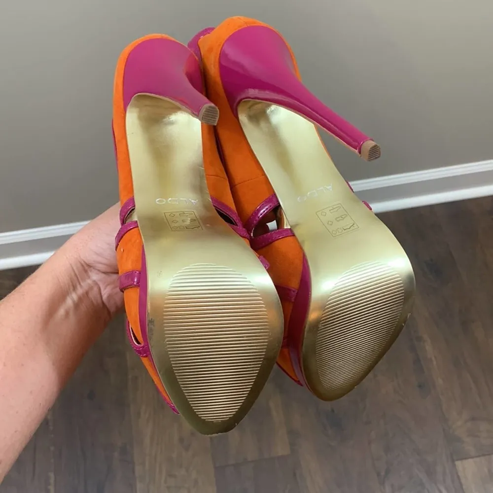 ALDO Raymonne Suede Orange/Pink Ultra High Heel Platforms - Image 6