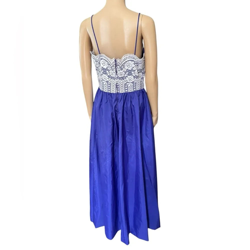 Vintage 60s Purple White Romantic Floral Lace Bow Evening Prom Formal Maxi Dress Size 12 - Image 5