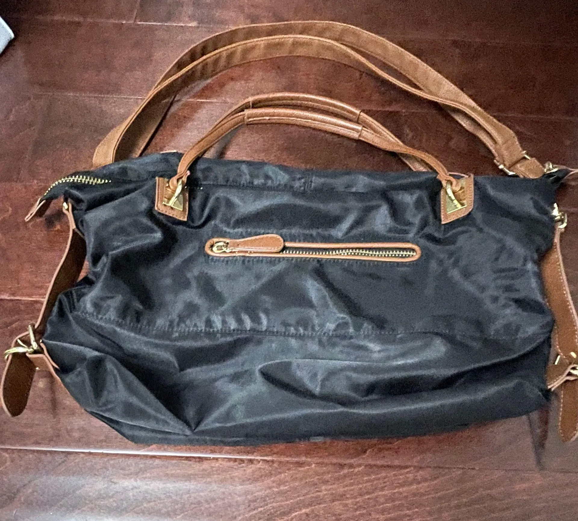 Big Buddha Black Slouchy Shoulder Bag with Tan Removable Shoulder Strap - Image 3