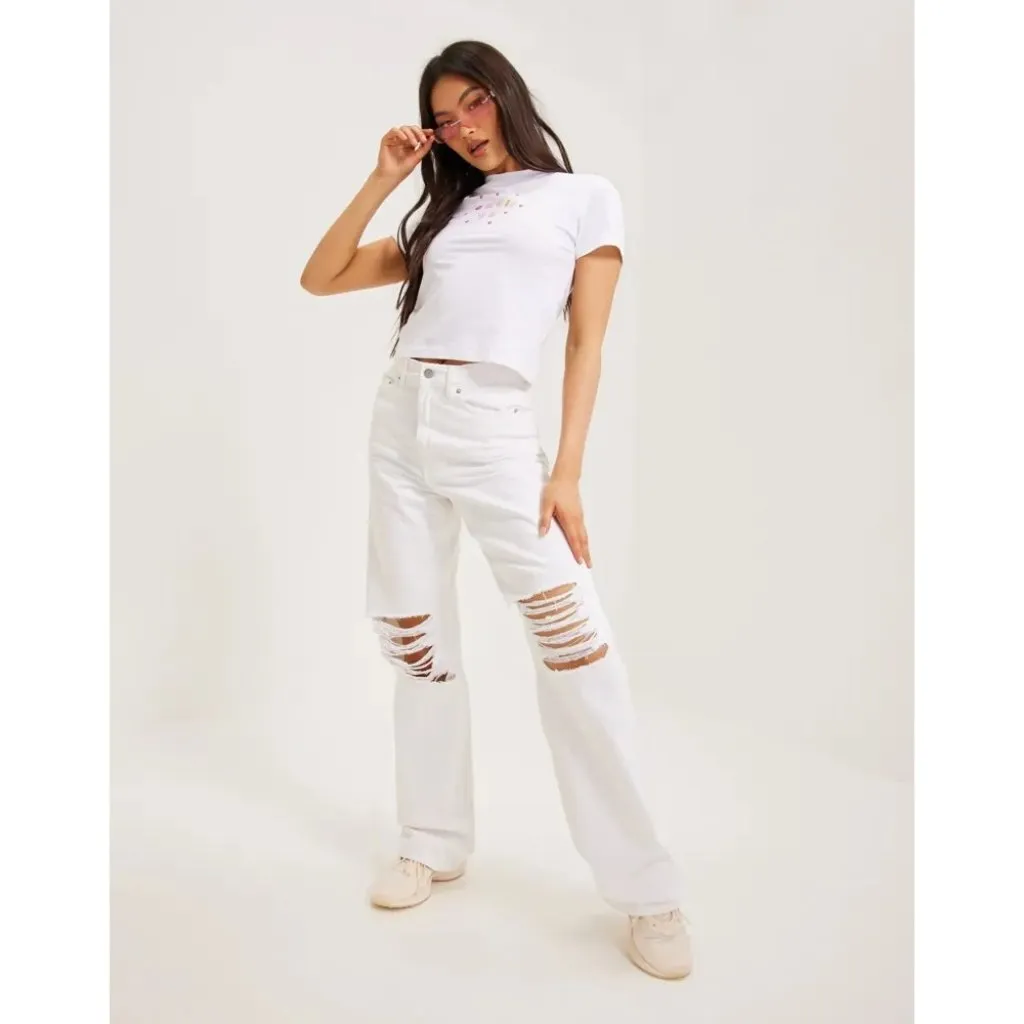 Dr. Denim Echo Wide Leg Jeans in White Ripped 25/32 New Womens Denim Pants - Image 12