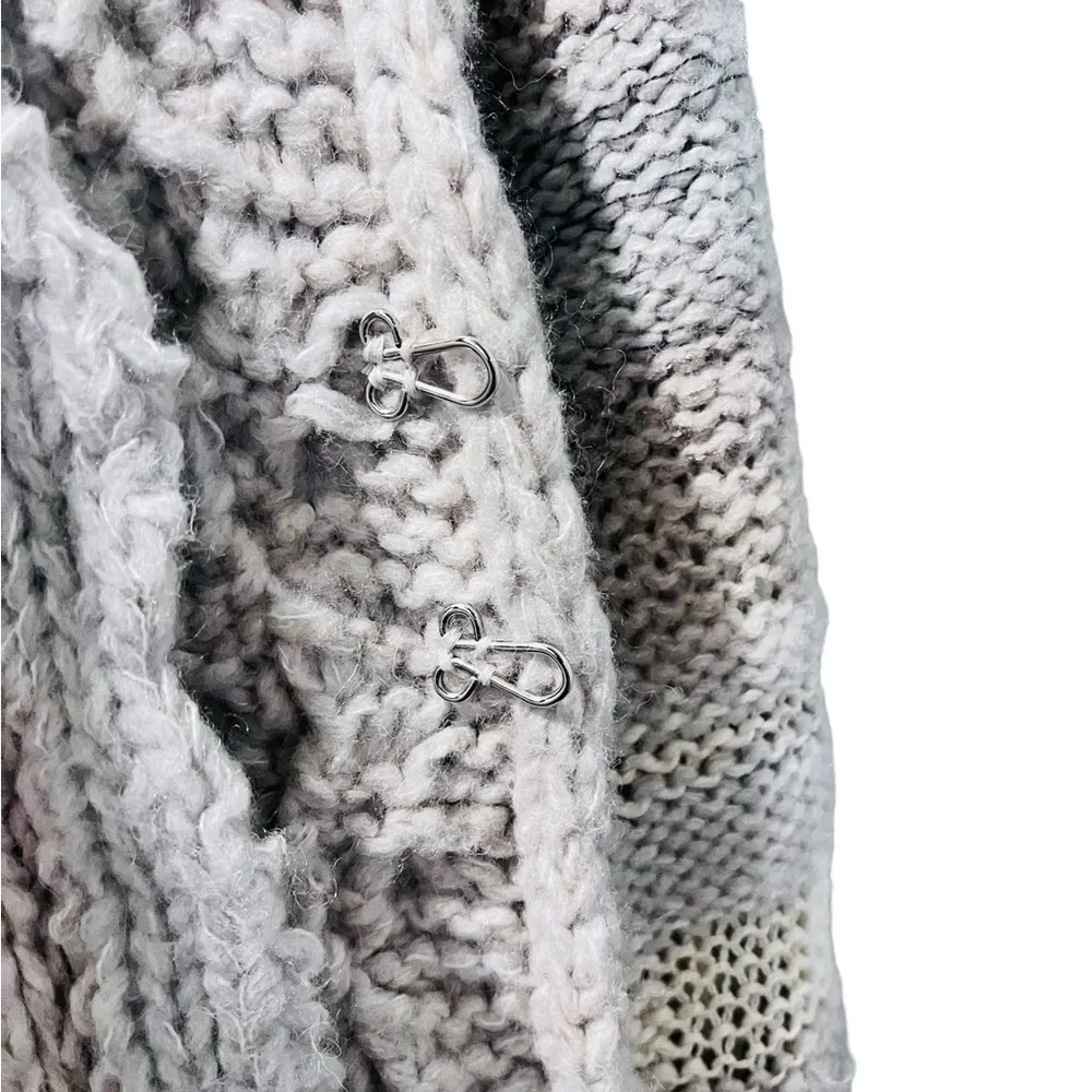 Free People Wool Chunky Striped Cable Cardigan Sweater Size Medium Hook Closure - Image 7