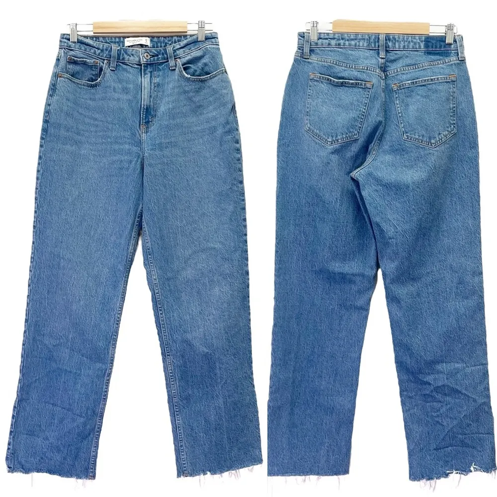 Abercrombie & Fitch Vintage Straight High Rise Jeans Size 29 Curve Love Raw Hem - Image 10