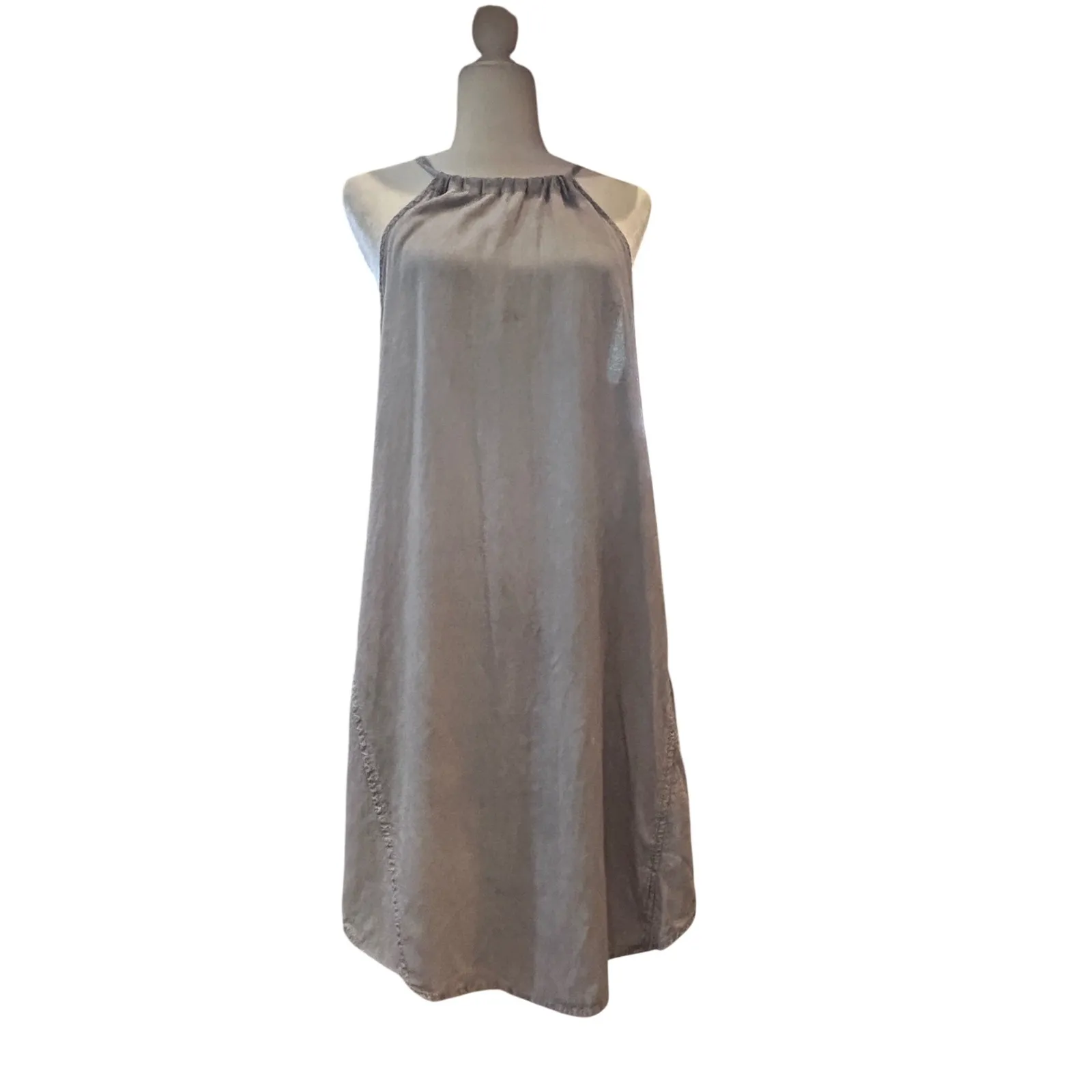 Gray Halter Neck Midi Dress Vacay Casual Summer Grey Denim Anthropologie - Image 4
