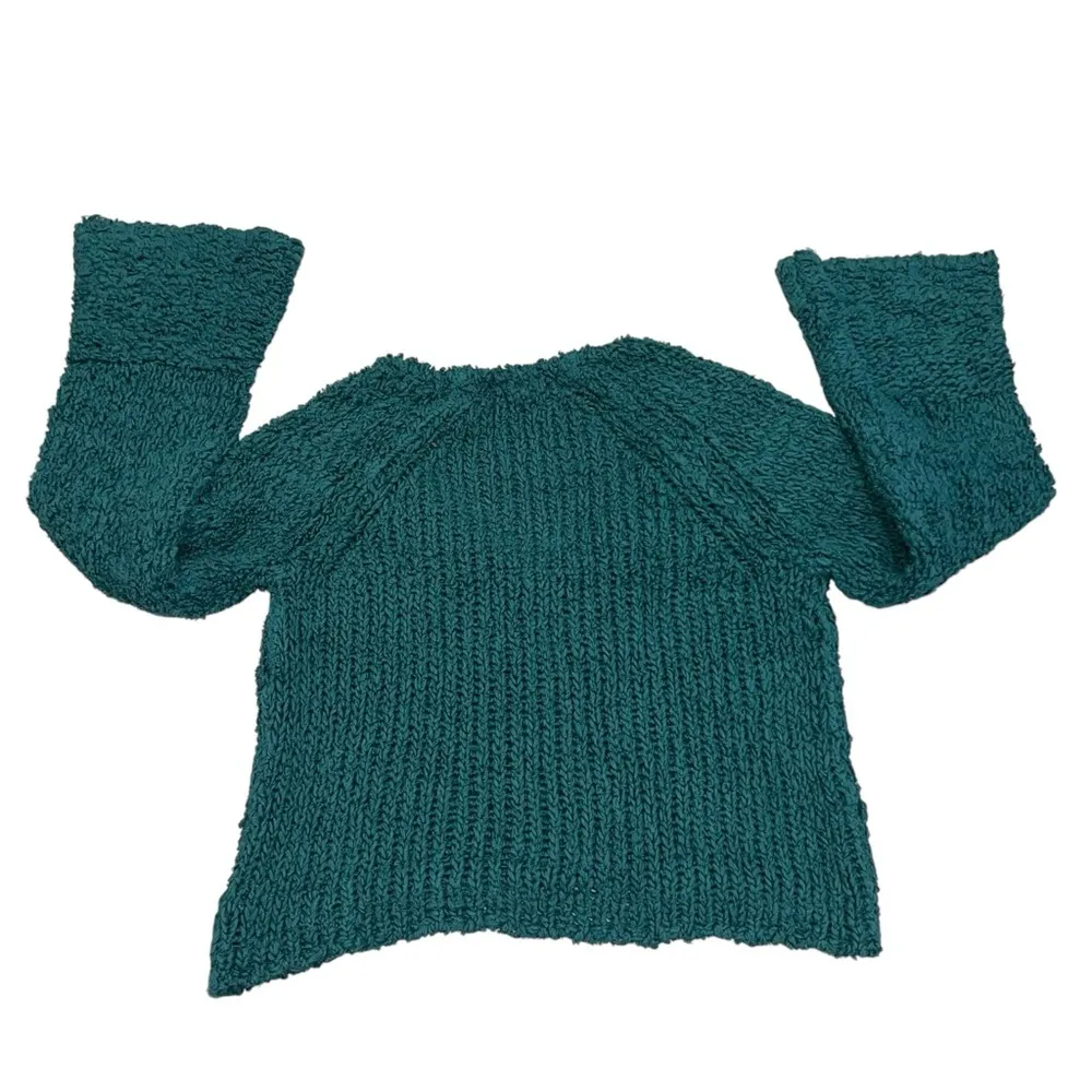 Free People Teal Blue V Neck Sand Dune Oversized Bell Sleeve Sweater size XS - Image 8