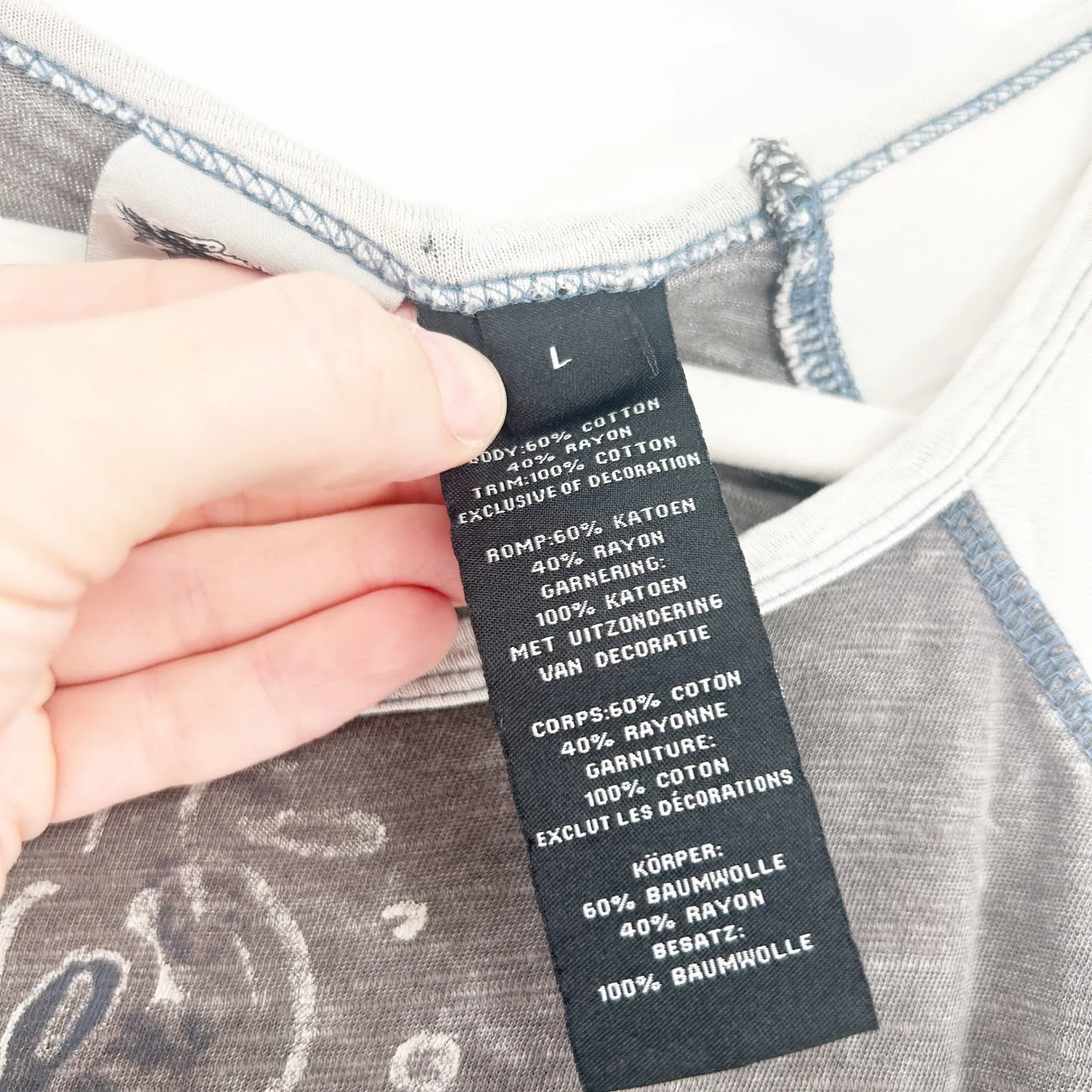 Harley Davidson Womens Grunge Crochet Lace Raglan Sleeve Graphic T Shirt Size L Gray - Image 7