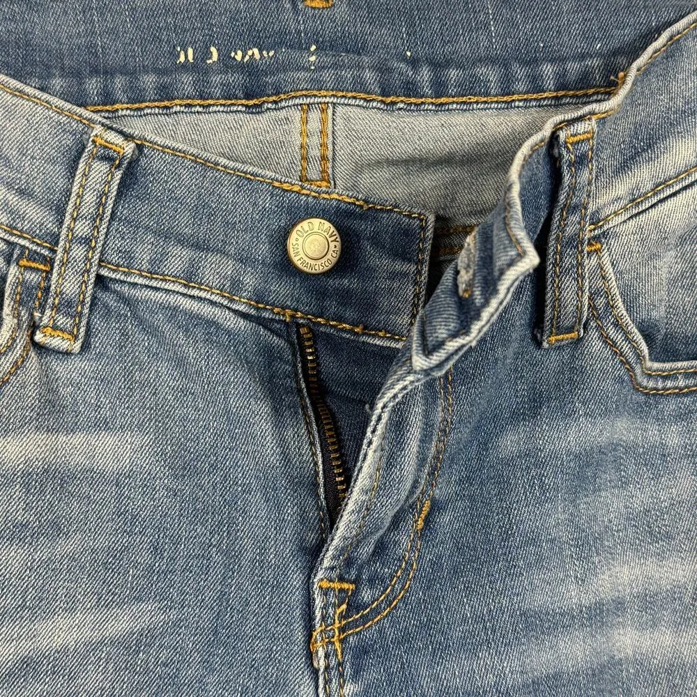 Old Navy SZ 0R Boyfriend Straight Crop Jeans Stretch Whiskered Low-Rise Blue - Image 7