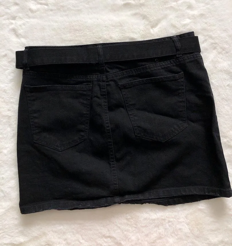 Black denim belted skirt Size L - Image 2