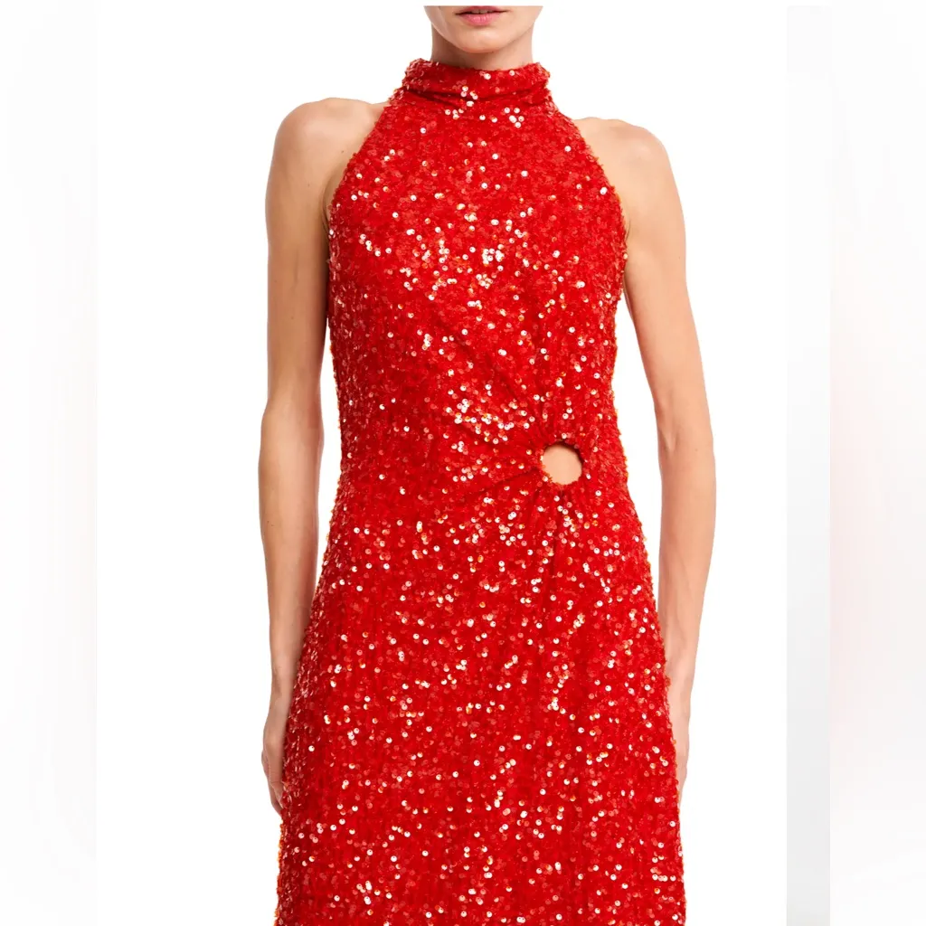 Ciebon Signy Red Sequin Asymmetrical Midi Dress Holiday Sparkle Gown Size L Size L - Image 2