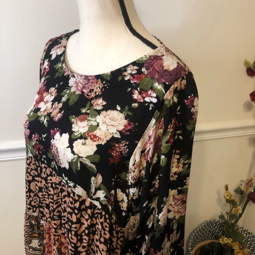 Umgee Mixed Print Patchwork Boho Dress S - Image 8