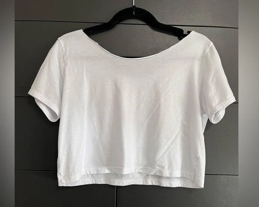 Plain White Tee Off Shoulder Crop Top Women’s T - Image 3