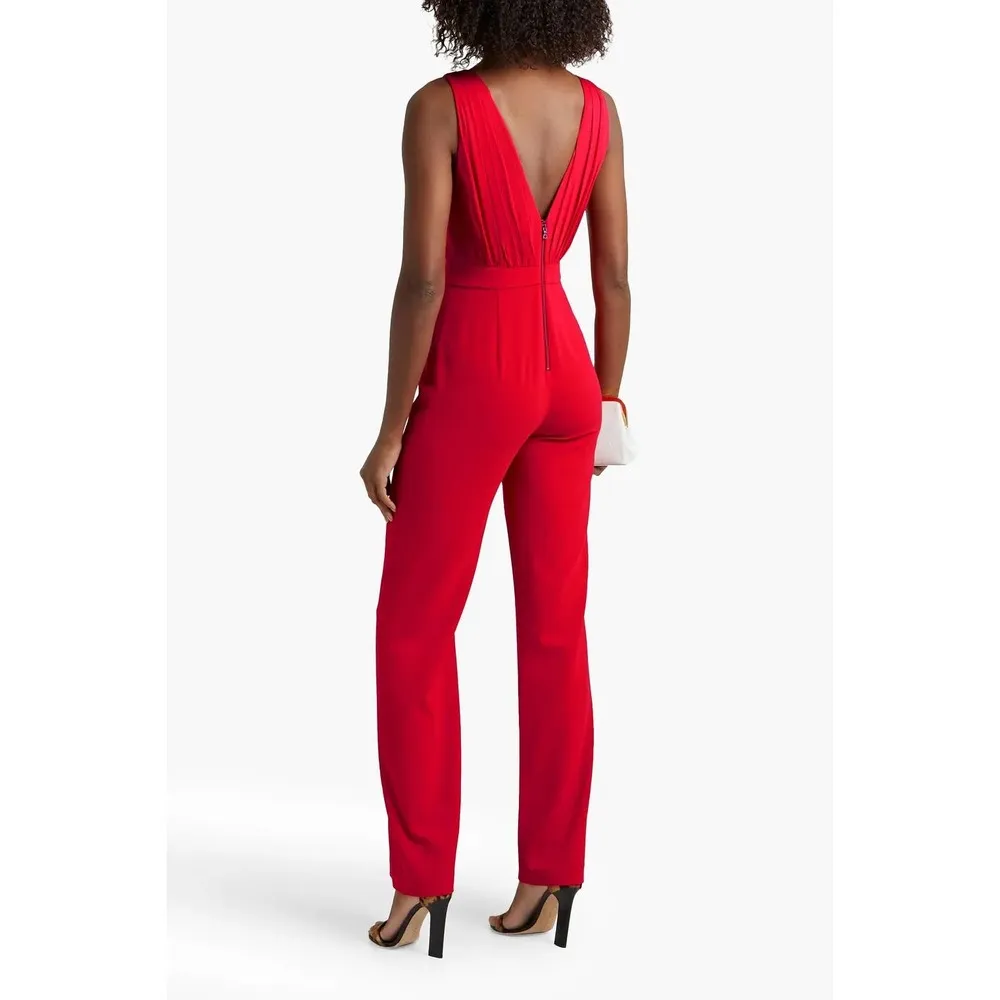 Alice + Olivia Gale Deep V-Neck Sleeveless Wide Leg Red Crepe Jumpsuit Size 12 - Image 2