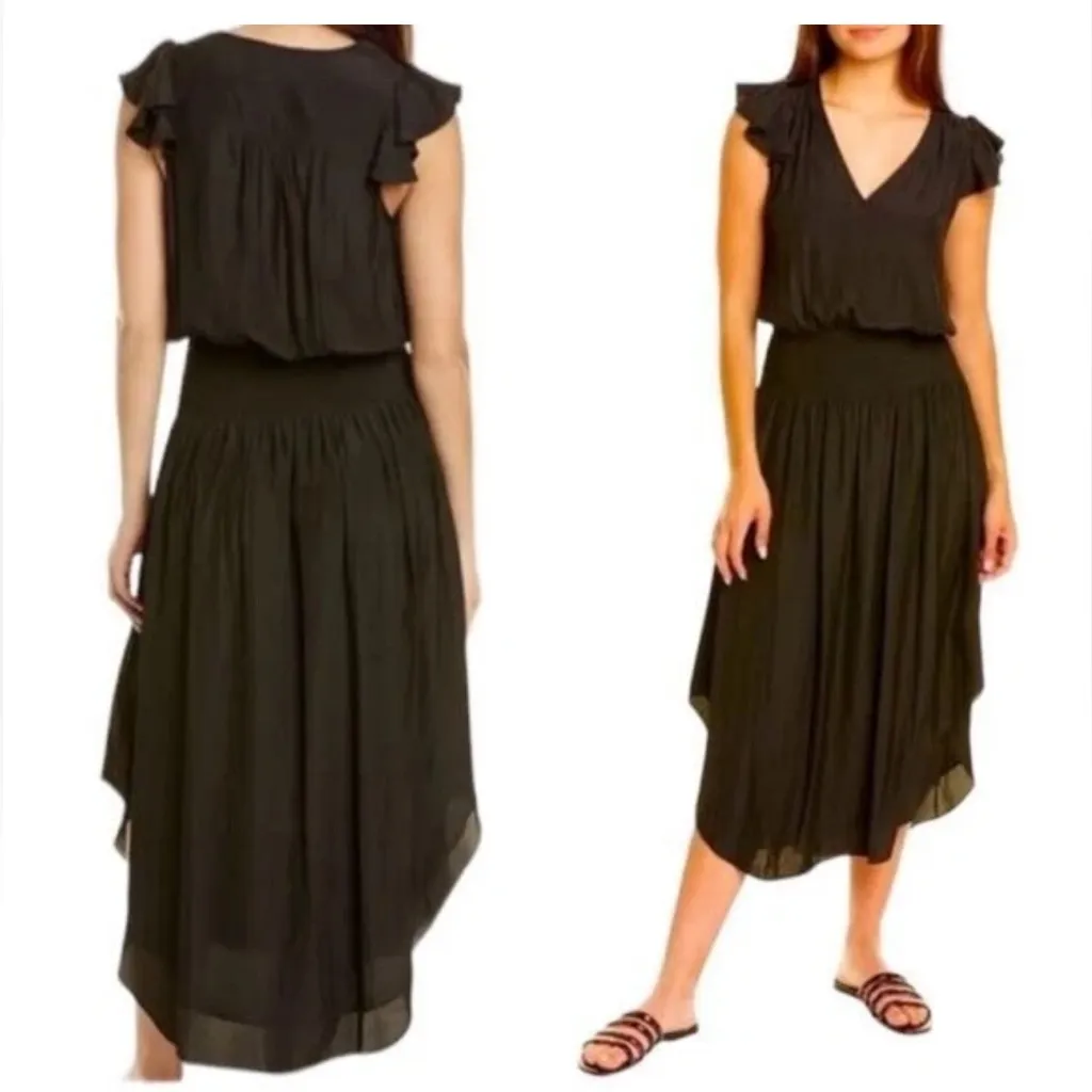 Ramy Brook Yassi dress v neck flutter sleeve smocked waistband black Size S NWT - Image 12