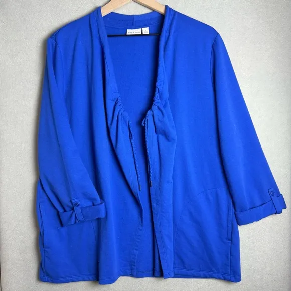 Kim Rogers Women’s Royal Blue Drawstring Collar Cardigan Roll Tab Sleeve size L - Image 1