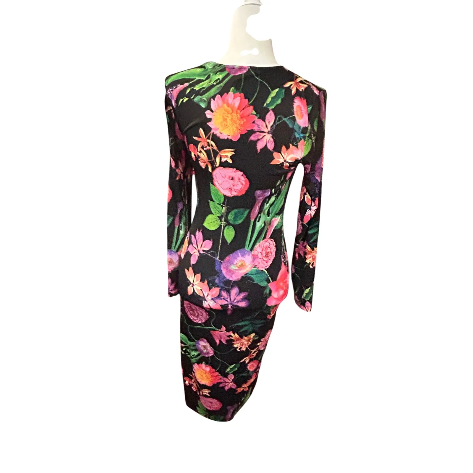 Venus Black Floral Print Long Sleeve Bodycon Dress Party Cocktail XS‎ - Image 5