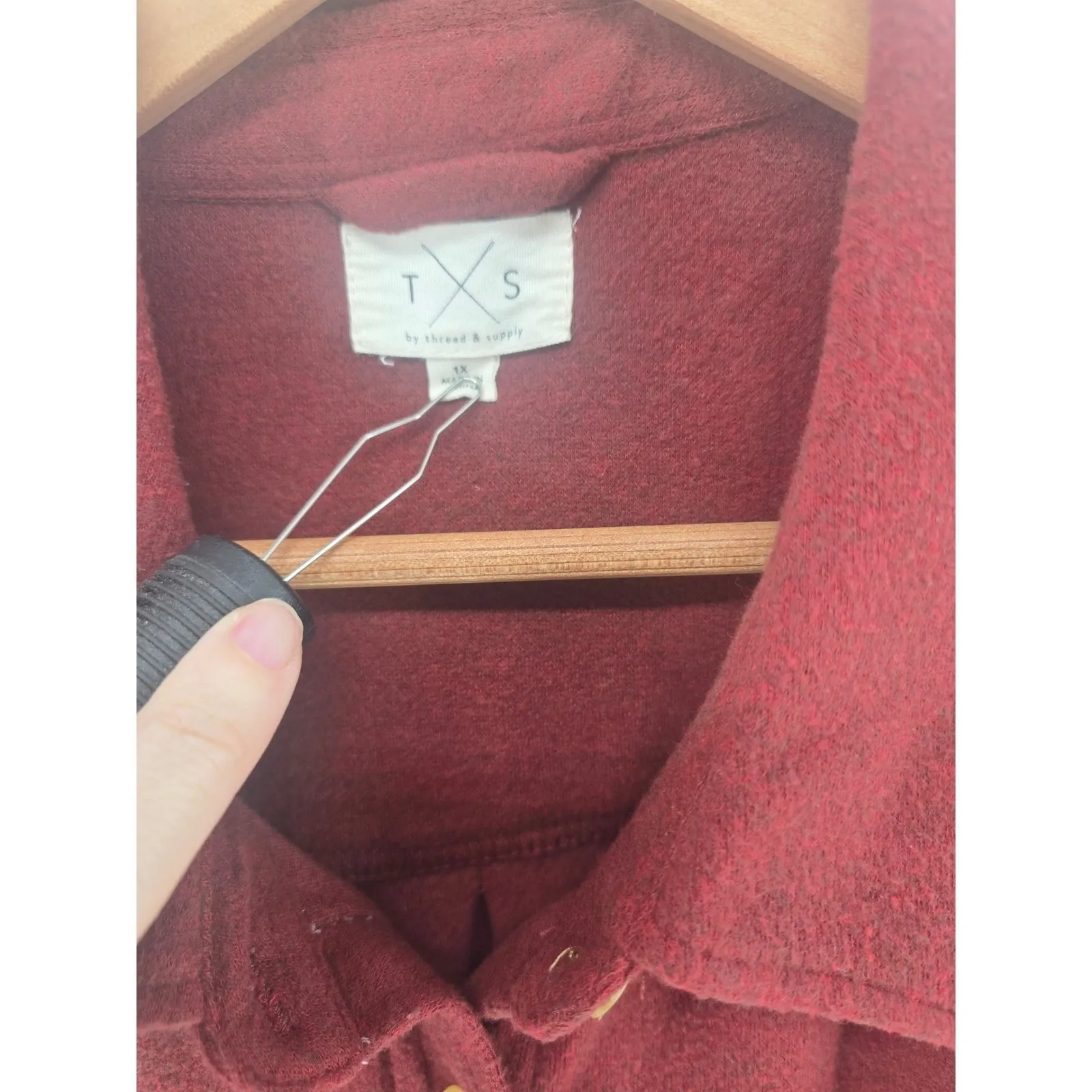 Thread & Supply Burgundy Fleece Button Front Long Sleeve Shirt Jacket Women's 1X - Image 3