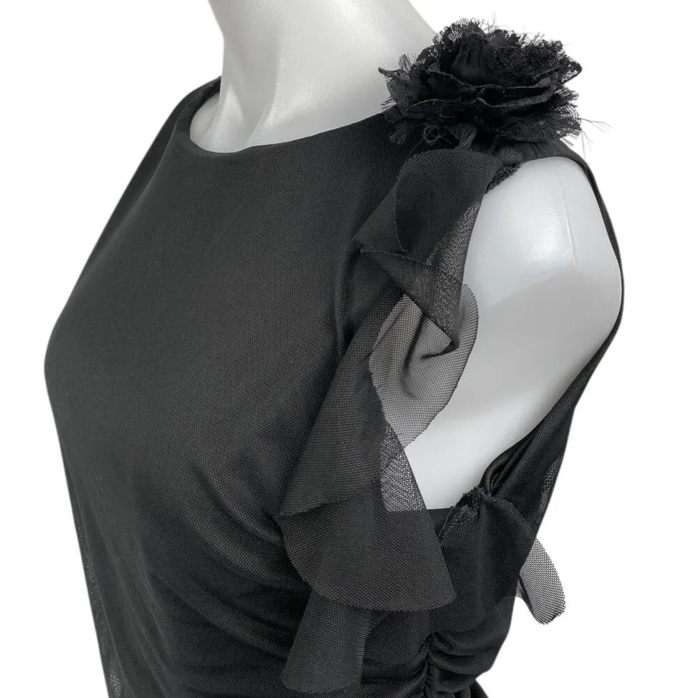 Boohoo Black Sleeveless Mesh Floral 3D Slim Fit Crop Tank Blouse Top Size 10 - Image 3