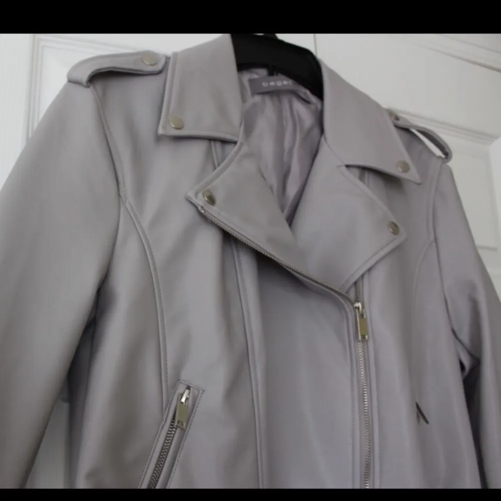 Bagatelle | Grey/Lavender Belted Moto Jacket - Image 8