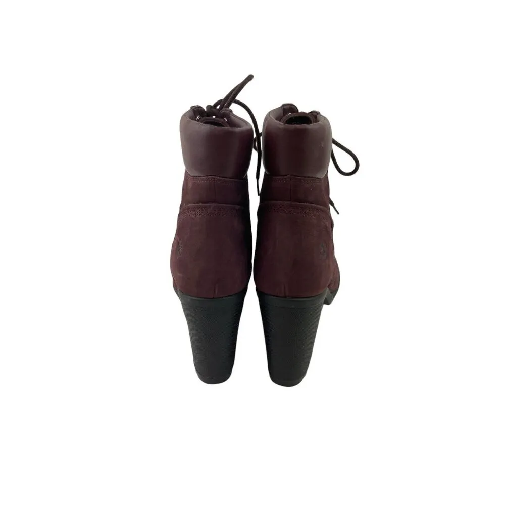 *Timberland Burgundy Leather Lace Up Heeled Ankle Boots Womens Size 10 Causal - Image 8