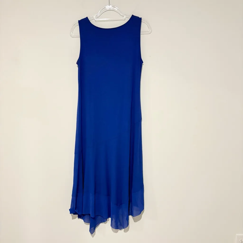 Eileen Fisher Layered Asymetrical Sheer Hem‎ Sleeveless Dress Cobalt blue small - Image 2