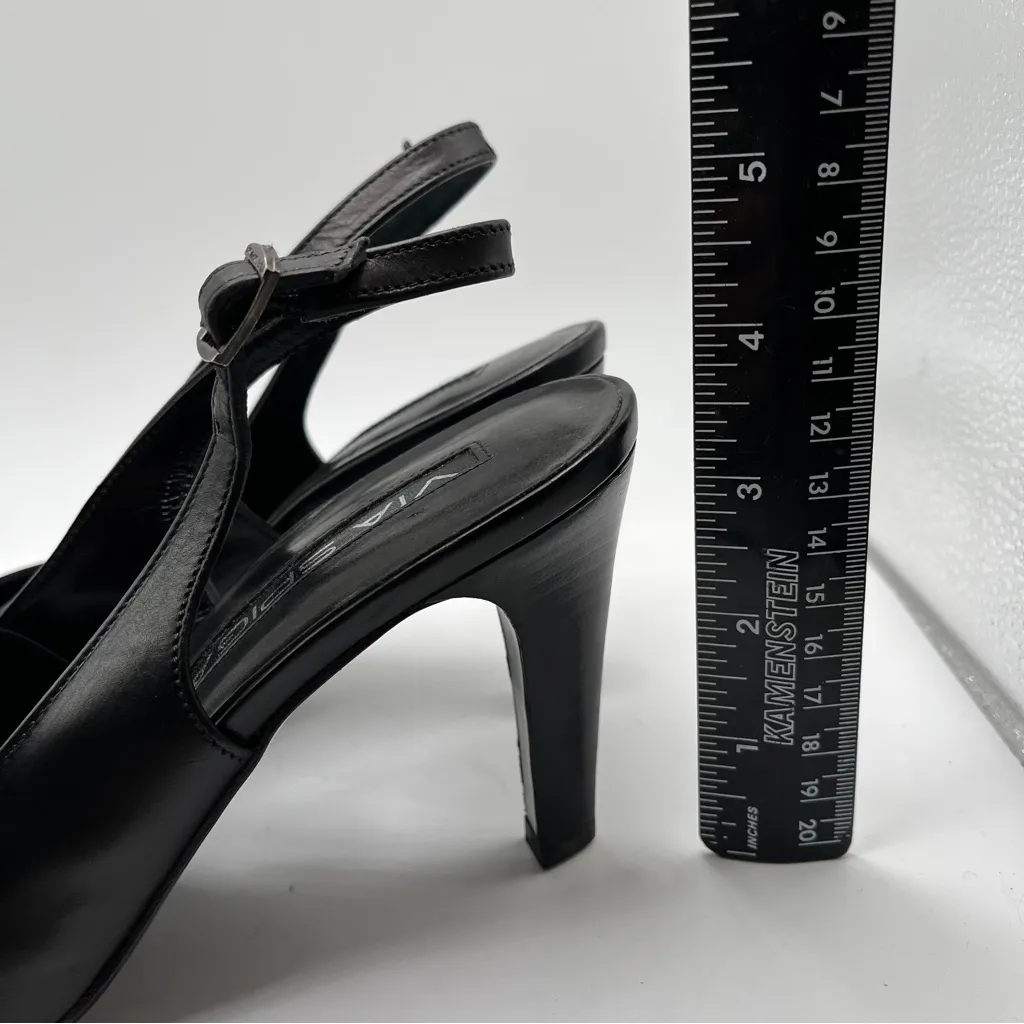 Via Spiga Italy Women's Pump VTG 90’s black leather pointy toe slingback size 6 - Image 5