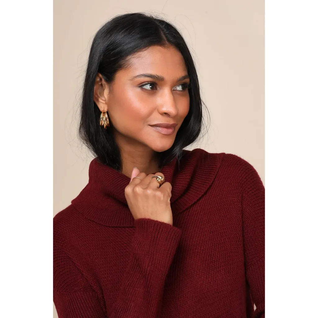 NWT Lulu’s Tea Reader Burgundy Mini Sweater Dress Size M - Image 4