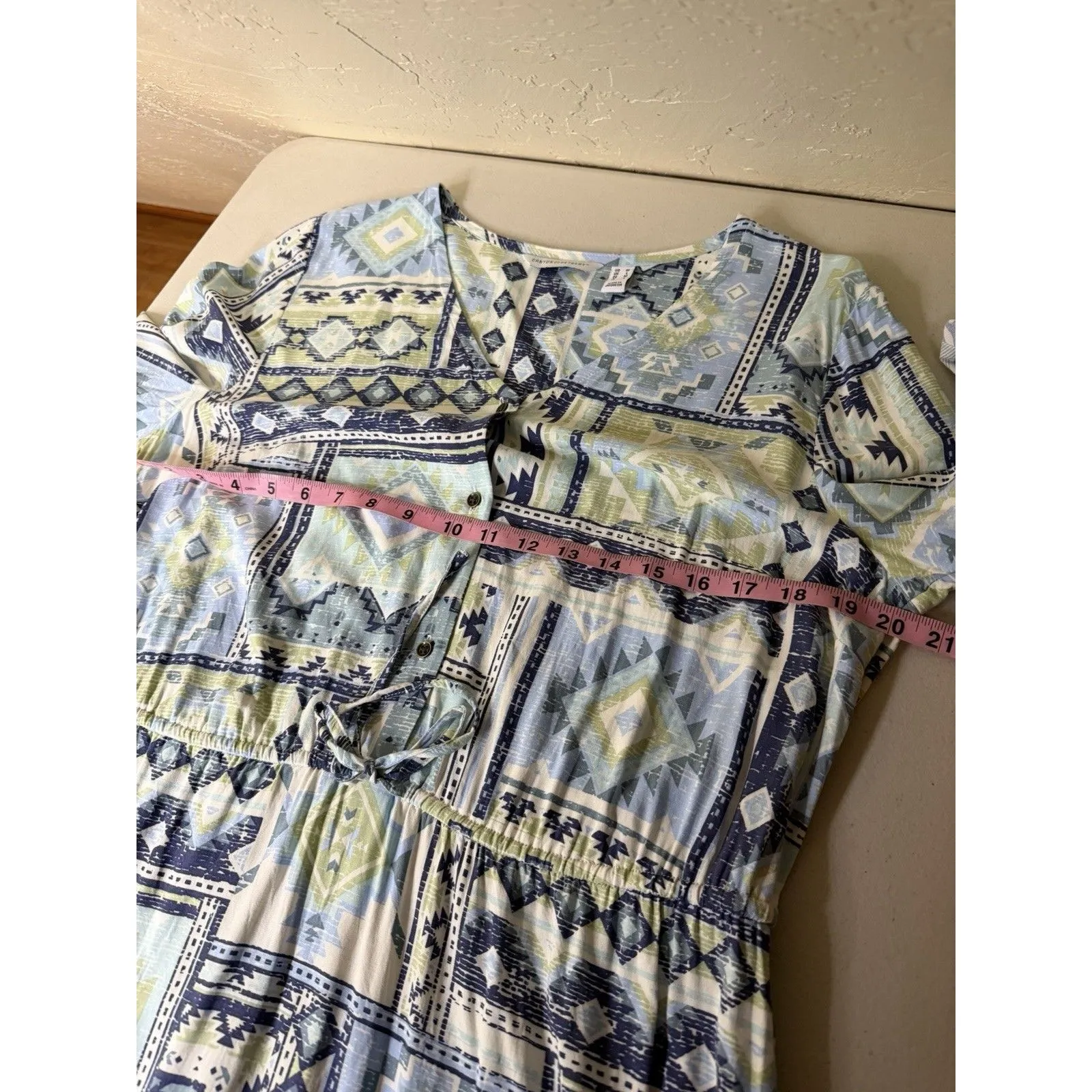 Canyon Retreat Mesa Midi Dress Womens Medium Blue Print Tiered Long Sleeve - Image 7