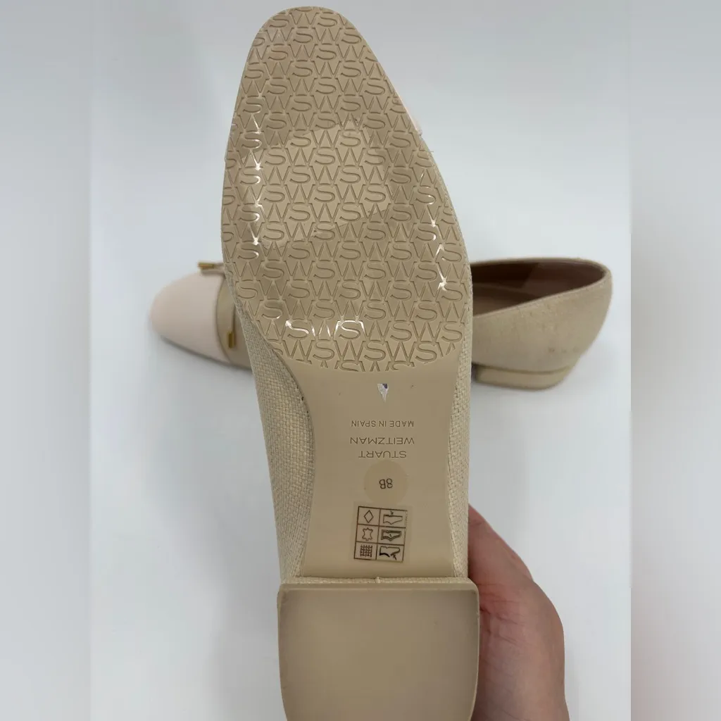 Stuart Weitzman Sleek Cap Toe Bow Flat in Natural Seashell - Image 8