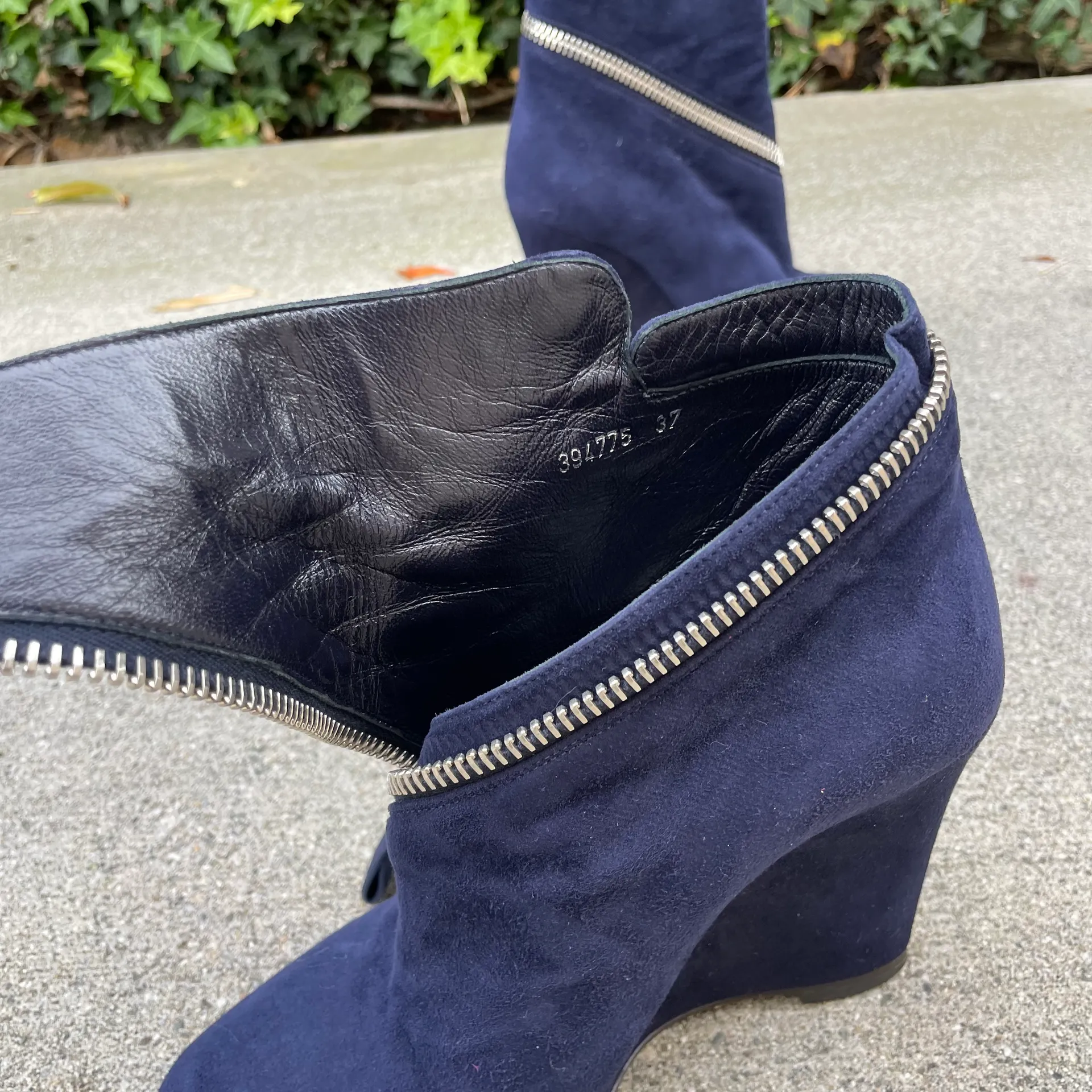 skull asymmetric zip suede wedge ankle boots booties size 37 - Image 11