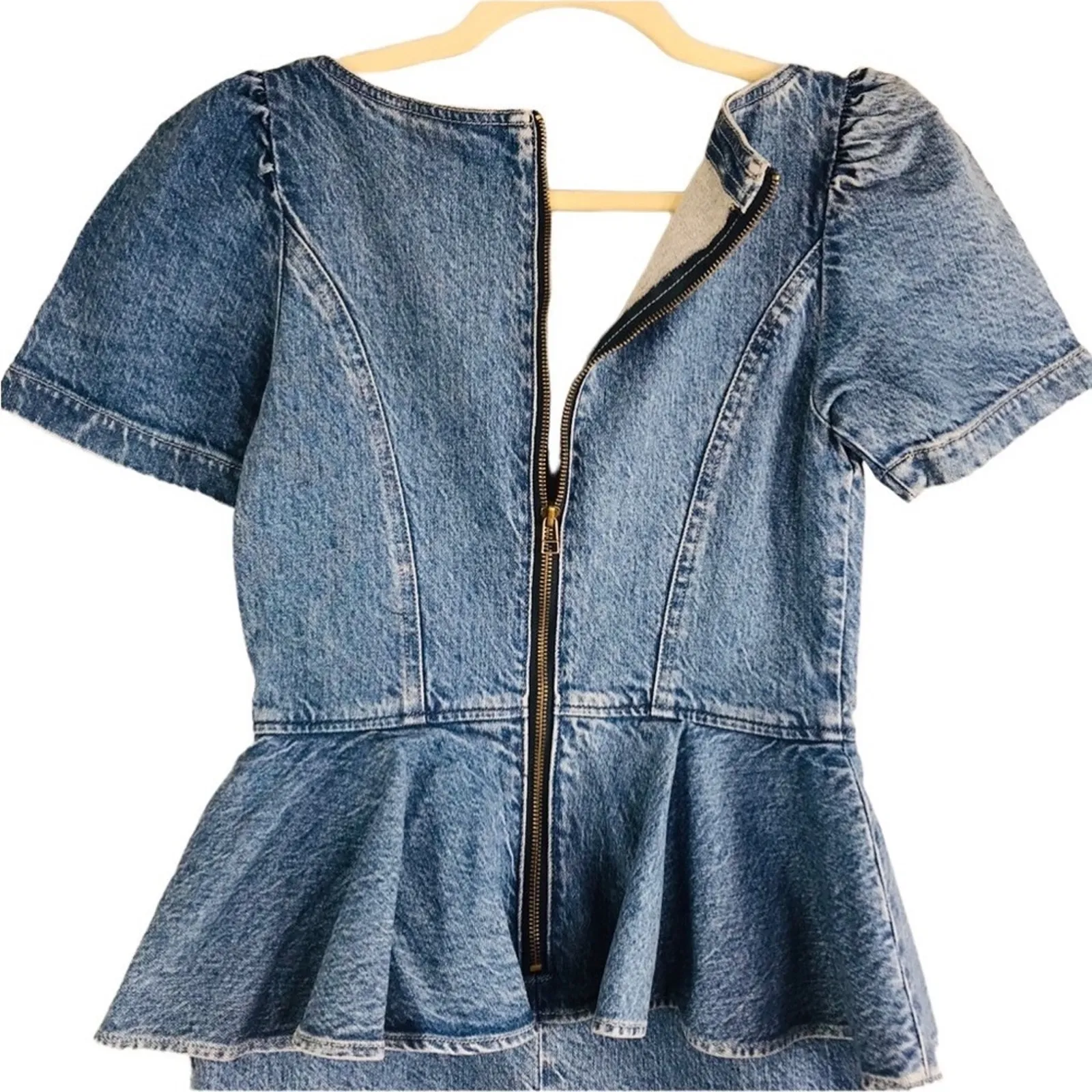 BOYISH Denim Dress Sz 4 Peplum Stretch Puff Organic Coquette Preppy Feminine NWT - Image 5