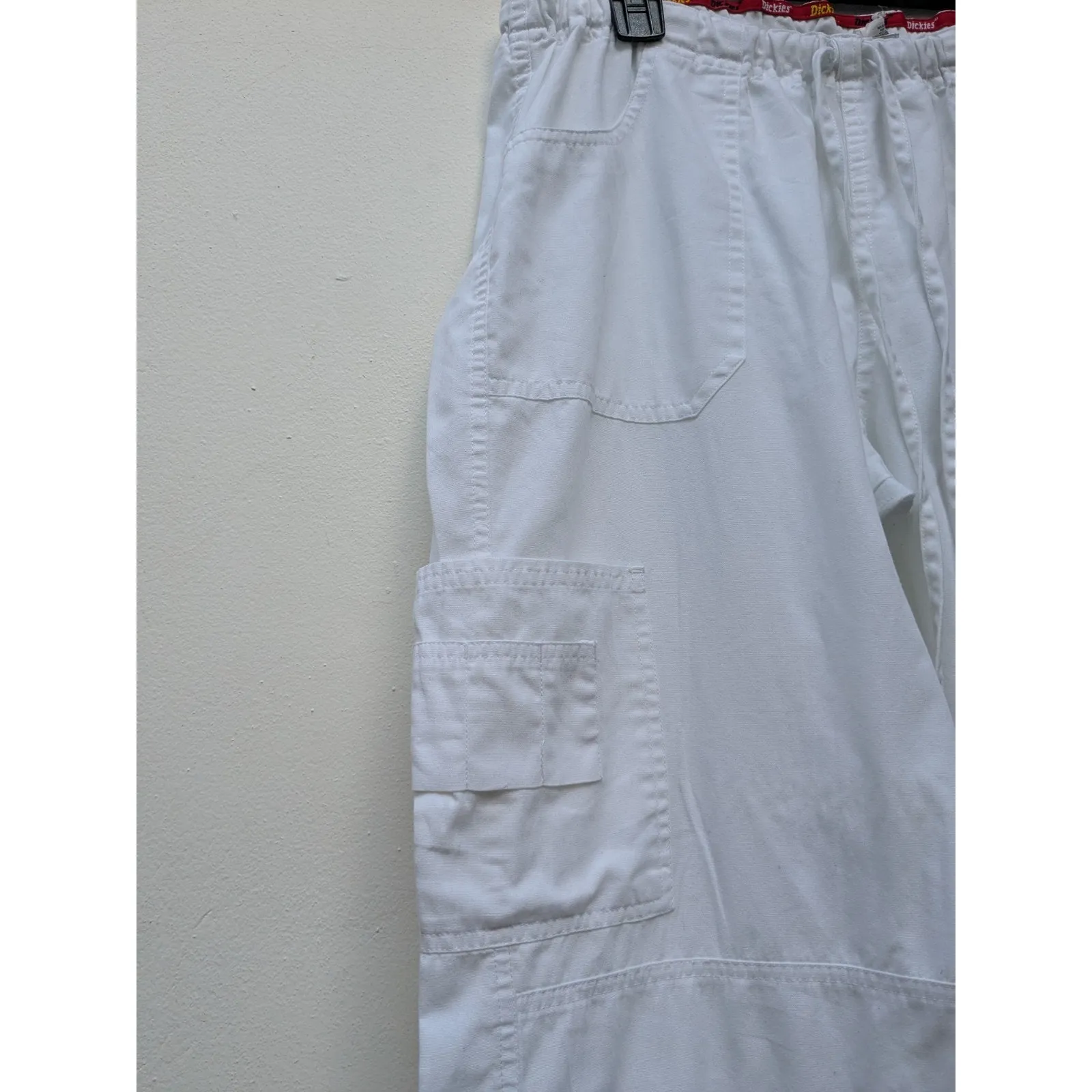 Dickies Women's Cargo Pants Scrubs Elastic Waist Pull-On White Size XL - Image 9