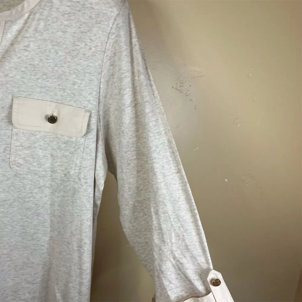 Charter Club Women's Size 2XL Ivory Henley Blouse 3/4 Sleeve Pockets Classic Top - Image 2