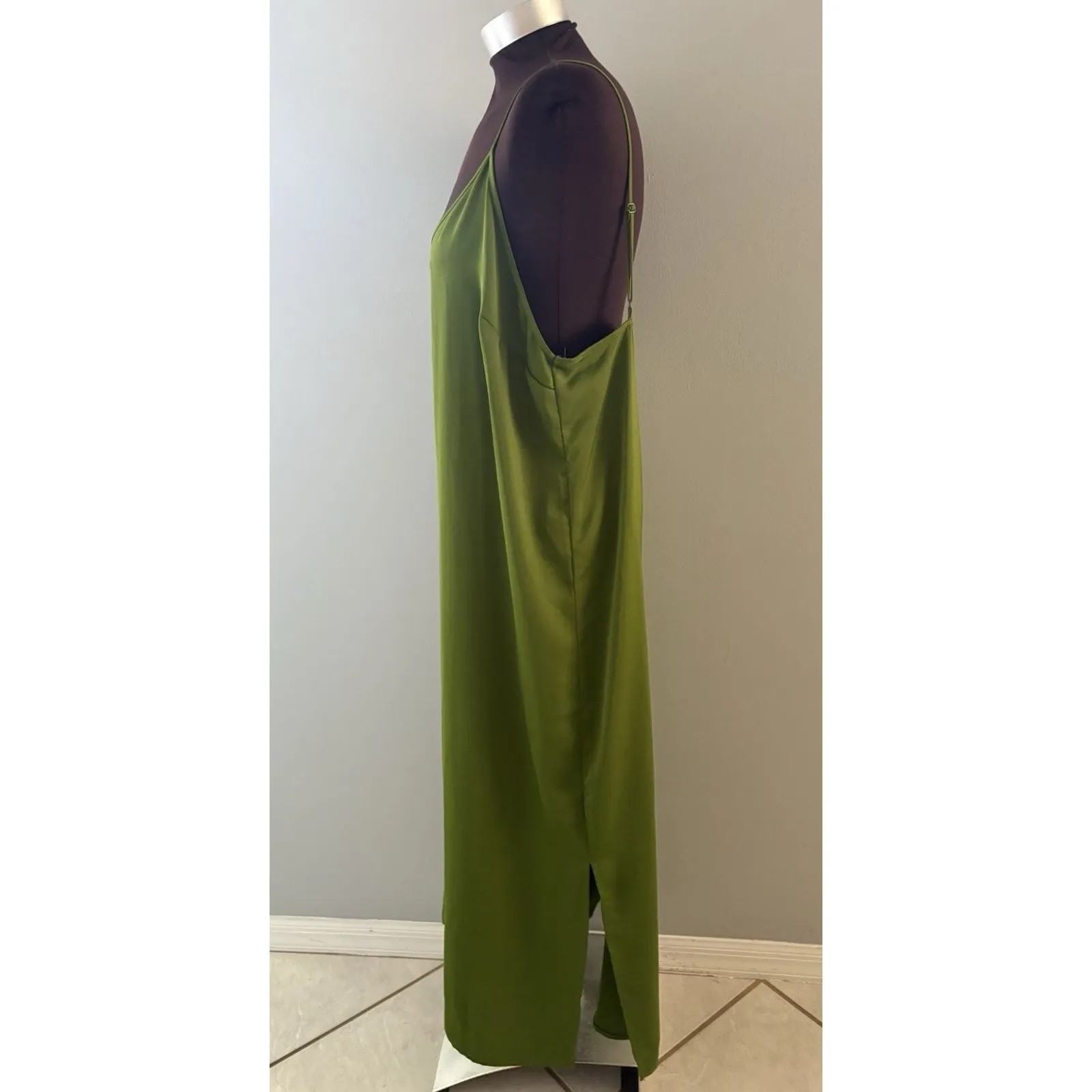 A New Day Maxi Slip Dress Size XXL Green Silky Strappy Fairy Forest Whimsy - Image 4
