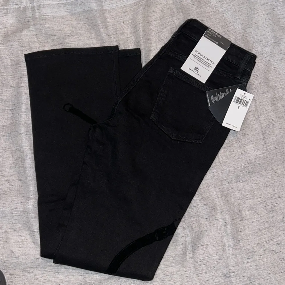 Lauren Ralph Lauren High Rise Flocked Print Bootcut Jeans Black Size 8 - Image 5