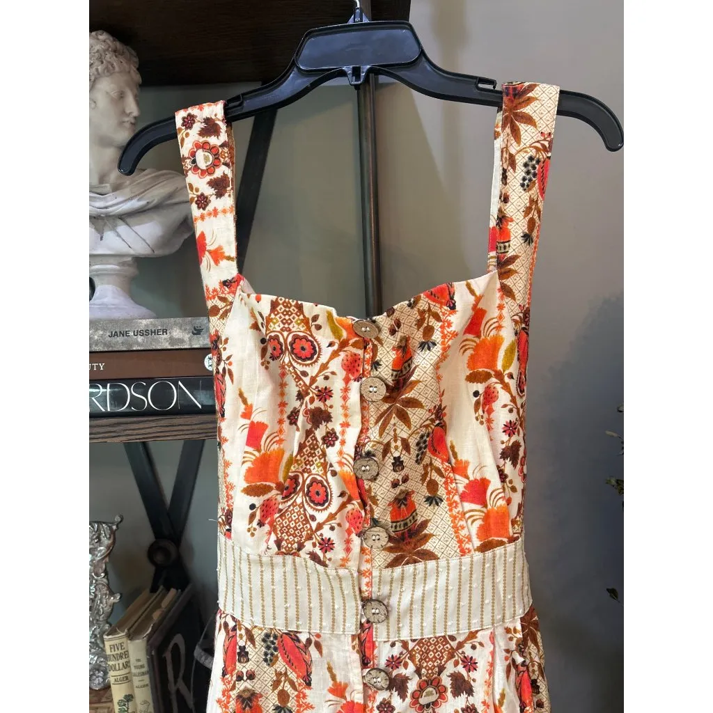 Agua Bendita Goldenrod Button Midi Dress Jazmin Orange Cream Womens Size Large - Image 8