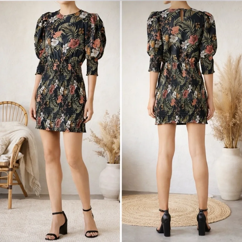 Rebecca Minkoff Floral Geneva Smocked Mini Dress in Green Multi - Image 9