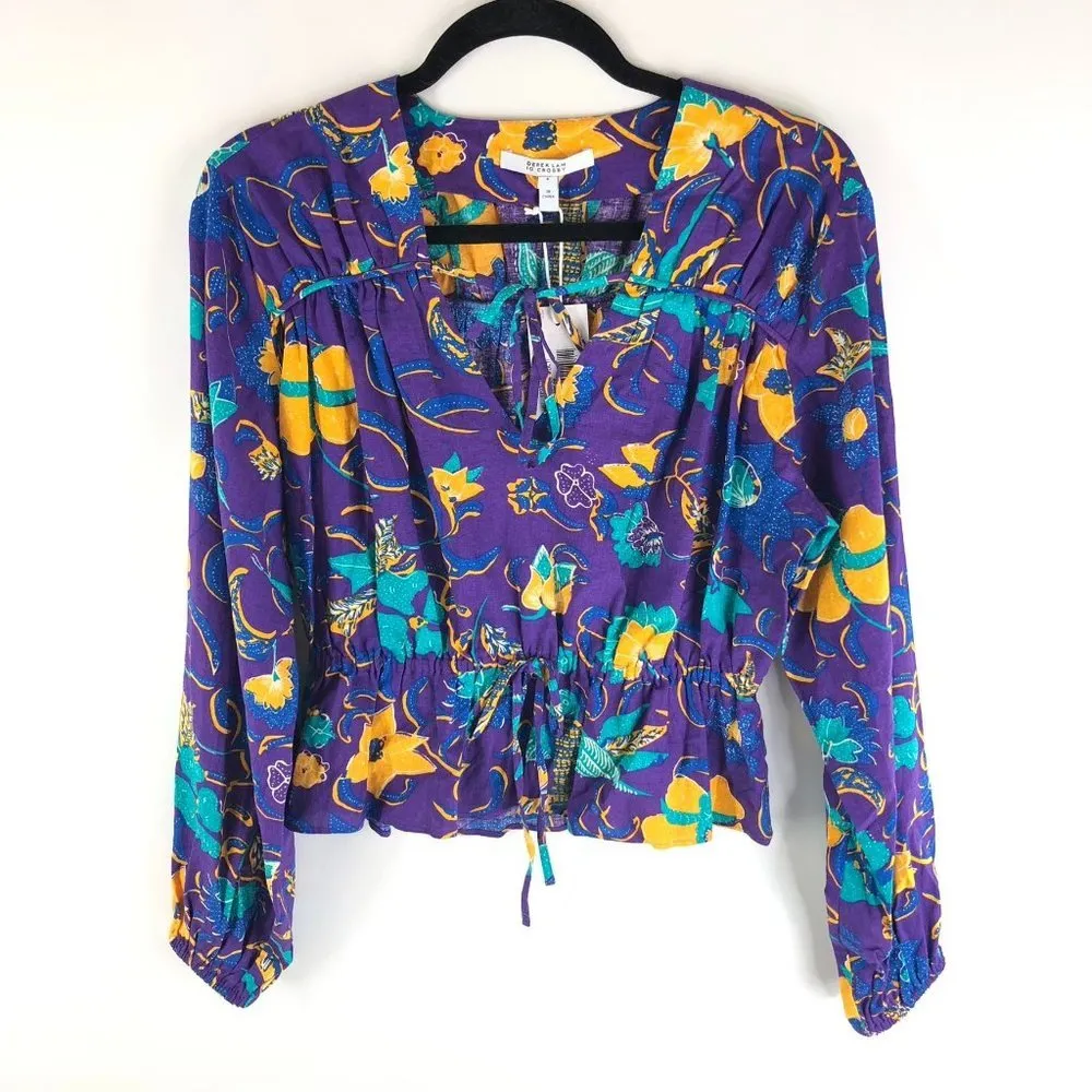 NWT Derek Lam 10 Crosby Purple Reef Long Sleeve Breanna Top & Shorts Set Size 4 - Image 4