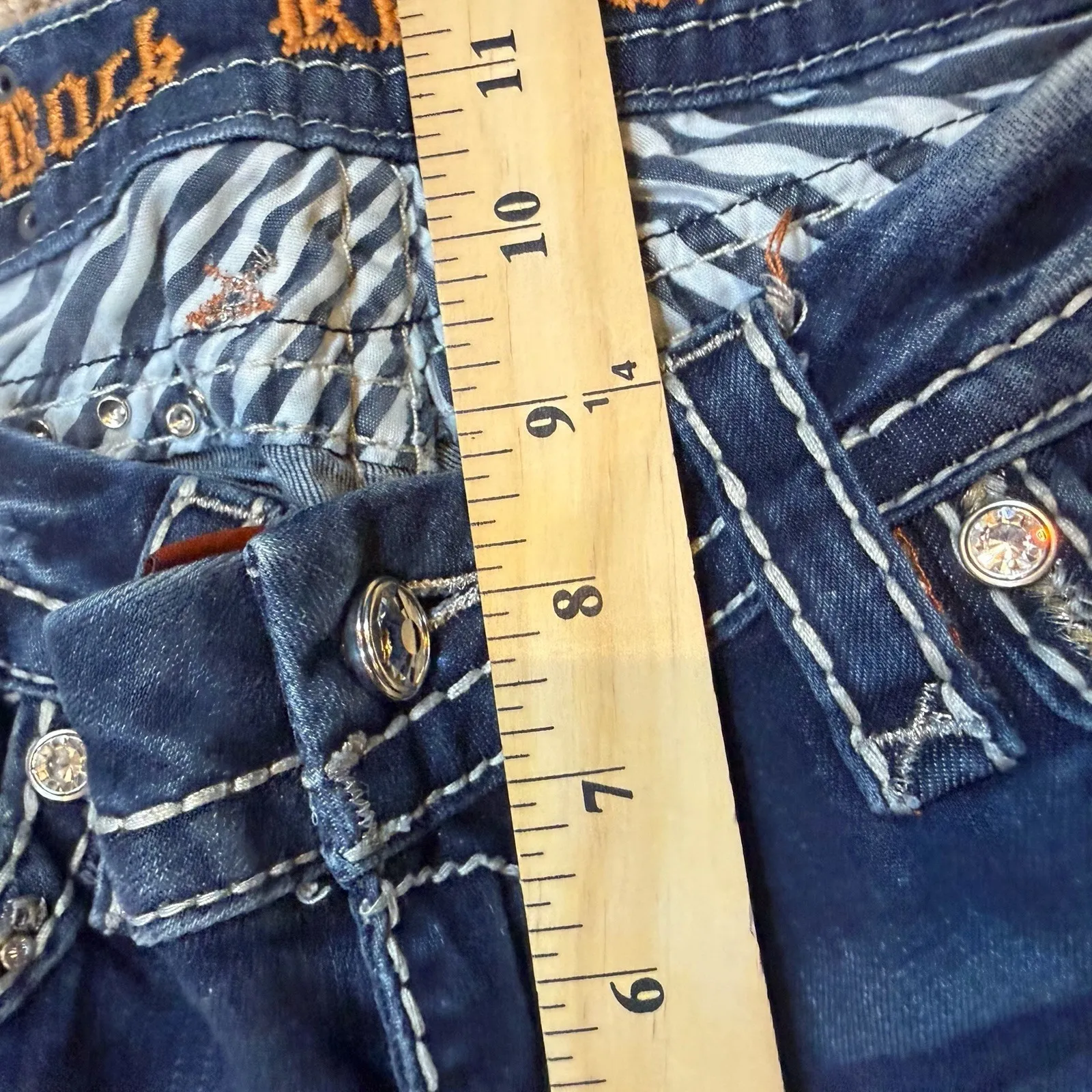 Rock Revival Jeans Womens 29 Blue Eloise Easy Bootcut Thick Stitch Bling Y2K Mid - Image 11