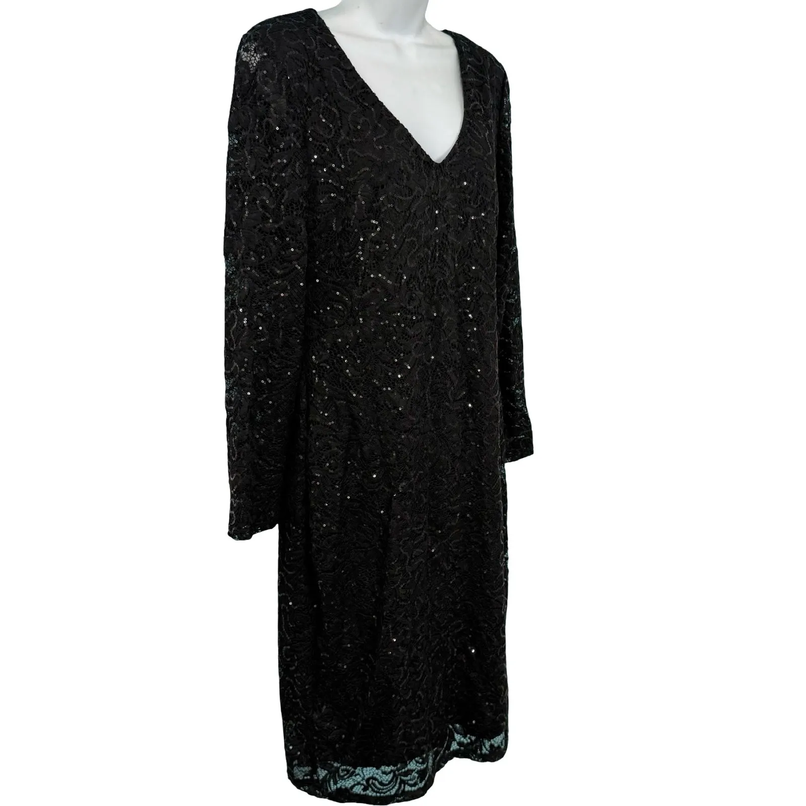 Marina Black Sequin Sheer Long Sleeve V - Image 8