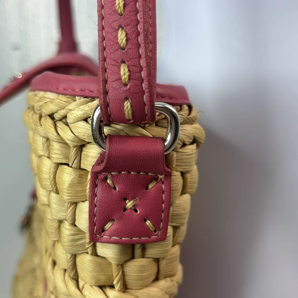 Brighton RETIRED Carmella Pink Woven Straw Shoulder Hand Bag Charms & Heart - Image 12