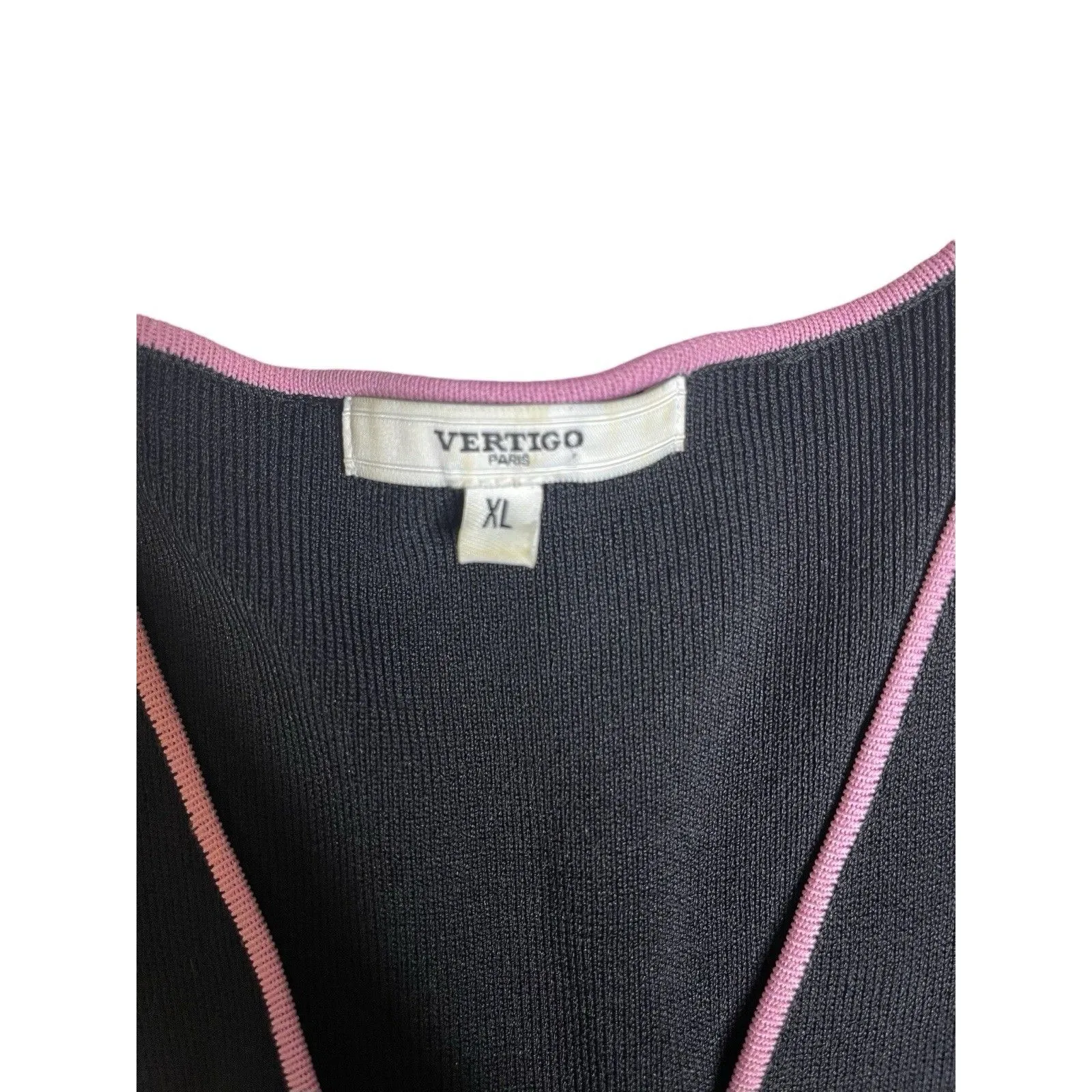 Vertigo Paris Dress Black w Pink Trim V neck Ribbed Sleevless Women Size XLarge - Image 7