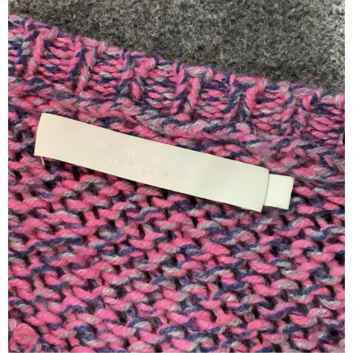 One Grey Day Pink Navy Chunky Marled Knit Wool Blend Cropped Sweater Size M Size M - Image 4