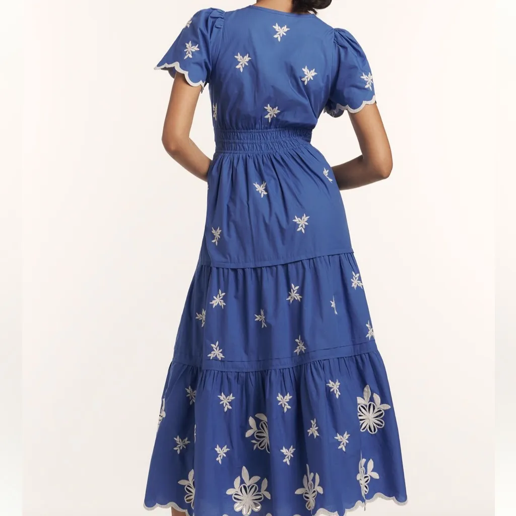 NWT Anthropologie Somerset Embroidered Maxi Tiered Dress Blue White size small - Image 4
