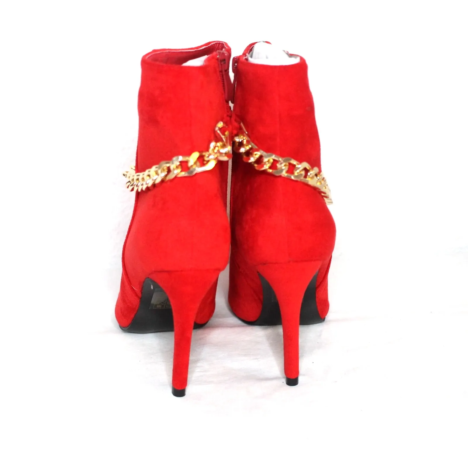 Mata Red Faux Suede Pointed Toe Stiletto High Heel Ankle Boot Size 11 NIB Chain - Image 2