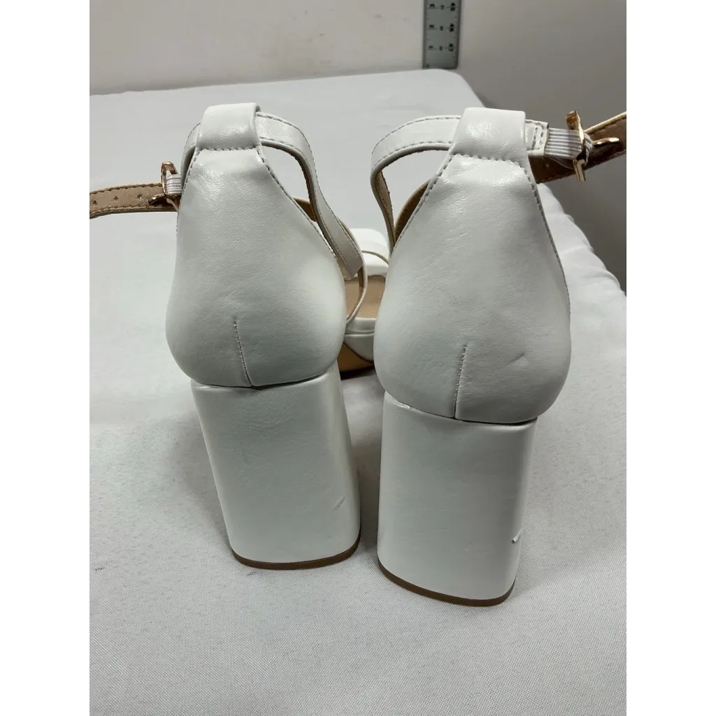 Womans Inifu Strappy Slipon Platform Sandals 8.5 White Open Toe Buckle Heel NWOT - Image 5