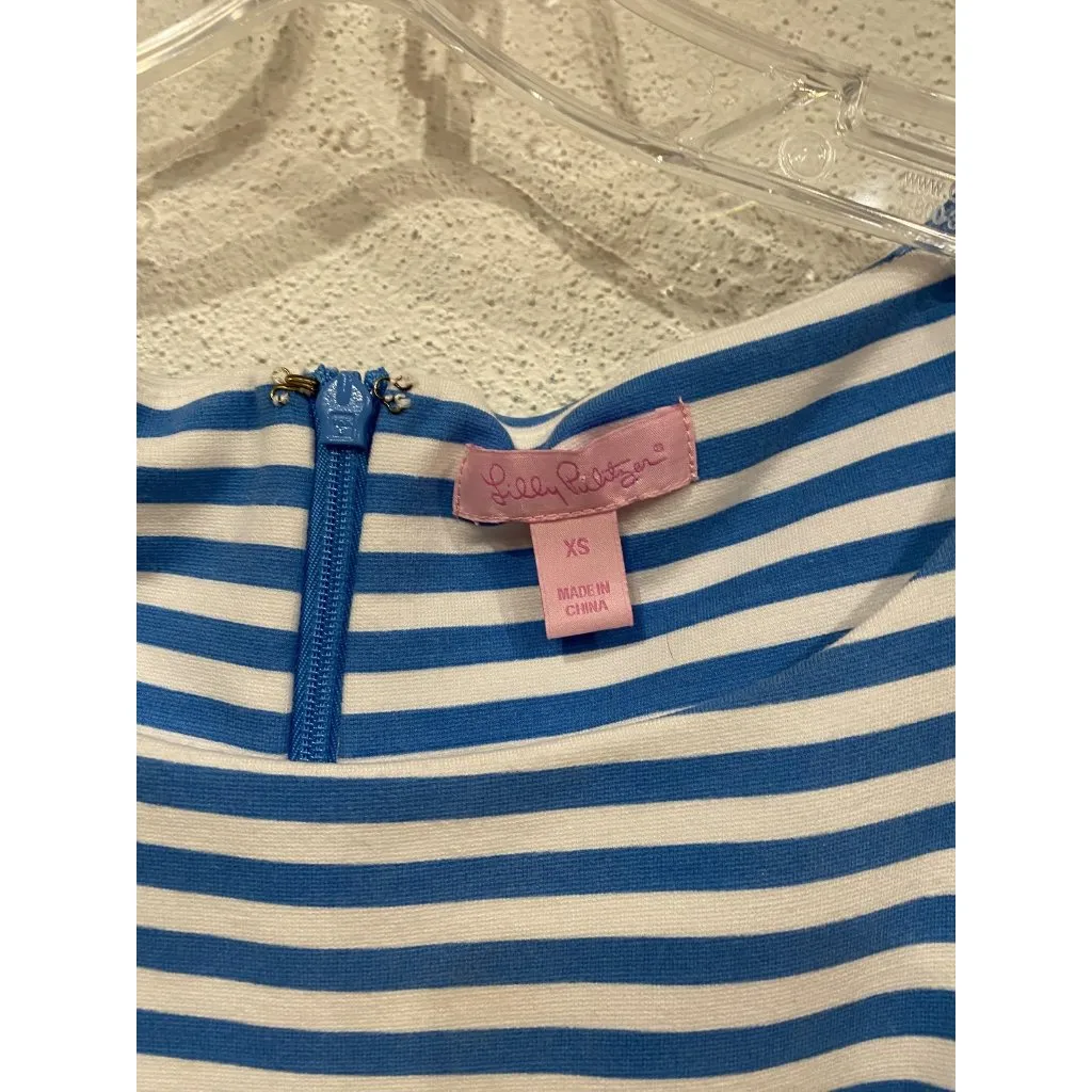 Lilly Pulitzer Julianna Dress Womens XS Blue White Stripe Pink Floral Sleeveless - Image 3