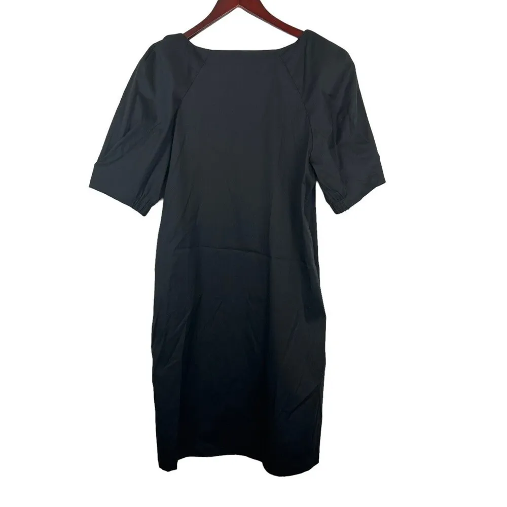 NEW CHICOS Size 1 US M 8/10 black Puff Sleeve Dress Casual Midi Length Shift - Image 4