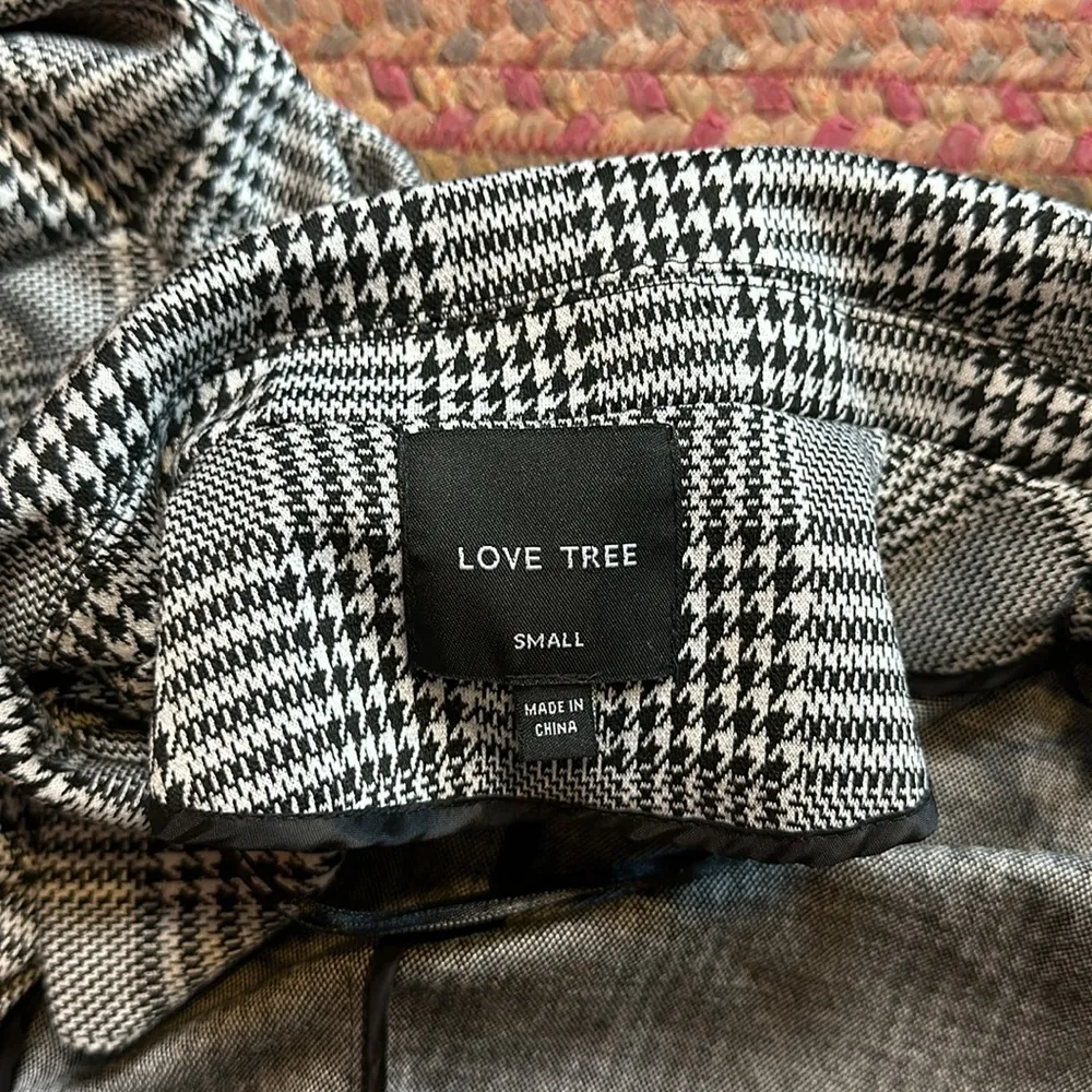 LOVE TREE HOUNDSTOOTH PLAID OPEN CARDIGAN LONG BLAZER - Image 3