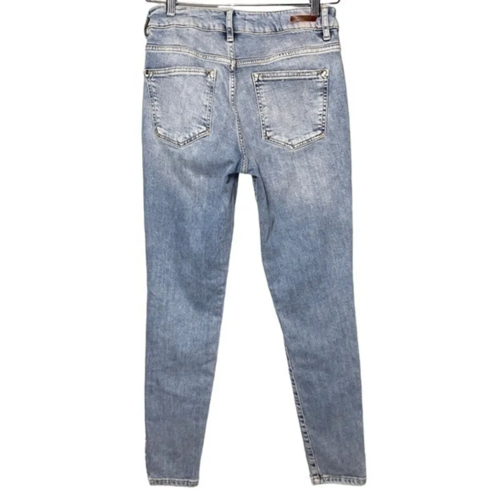 Pilcro Anthropologie Women’s 27 Light Blue Script High Rise Pearl Skinny Jeans - Image 8