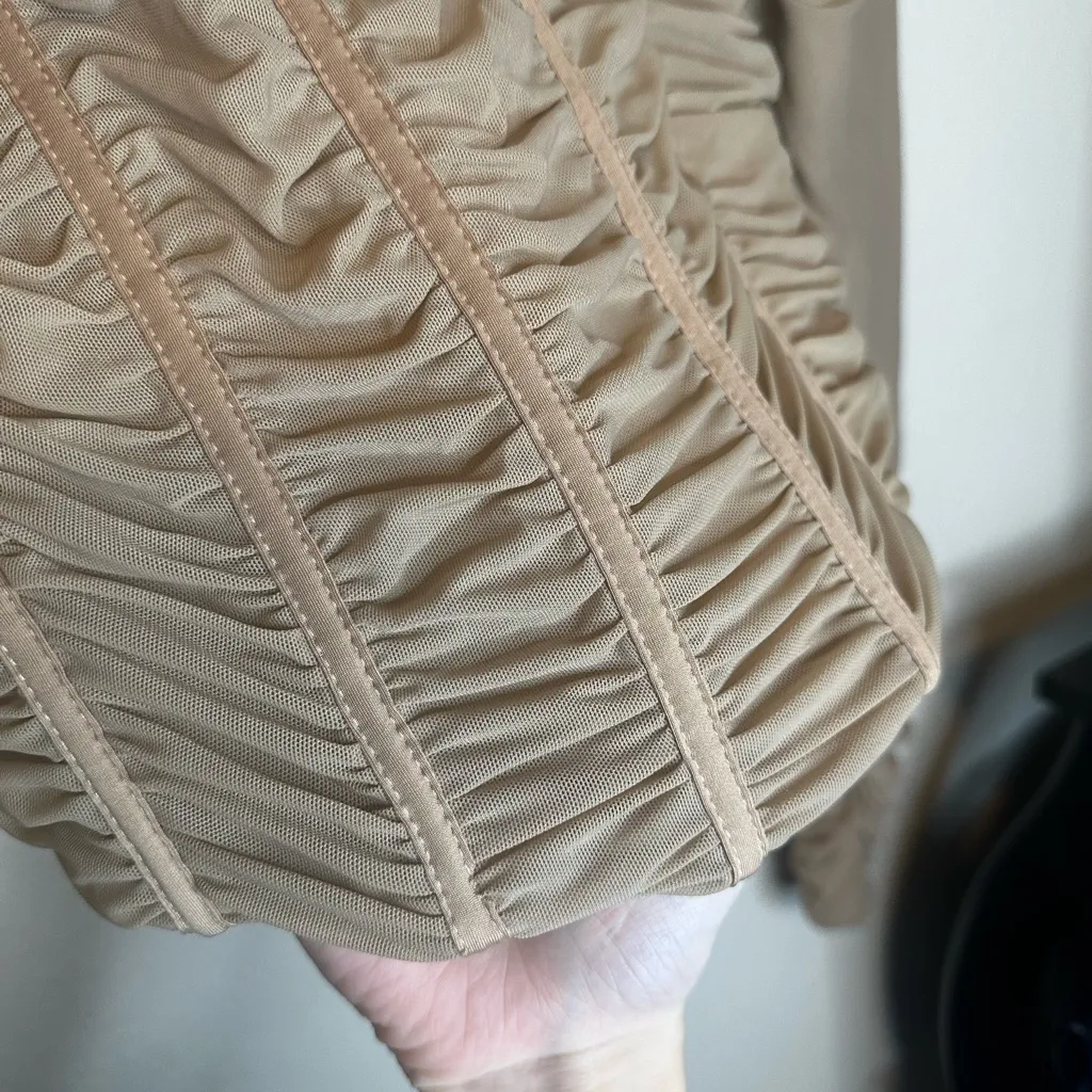 Tic Toc Elegant Tan Ruched Crop Top - Image 3