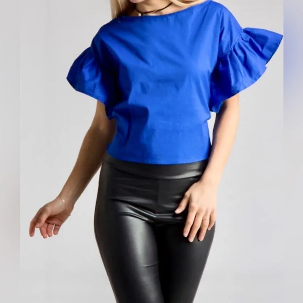 Naked Zebra Women Sky Blue Polyester Round Neck  Short Sleeve Top Blouse Small - Image 2